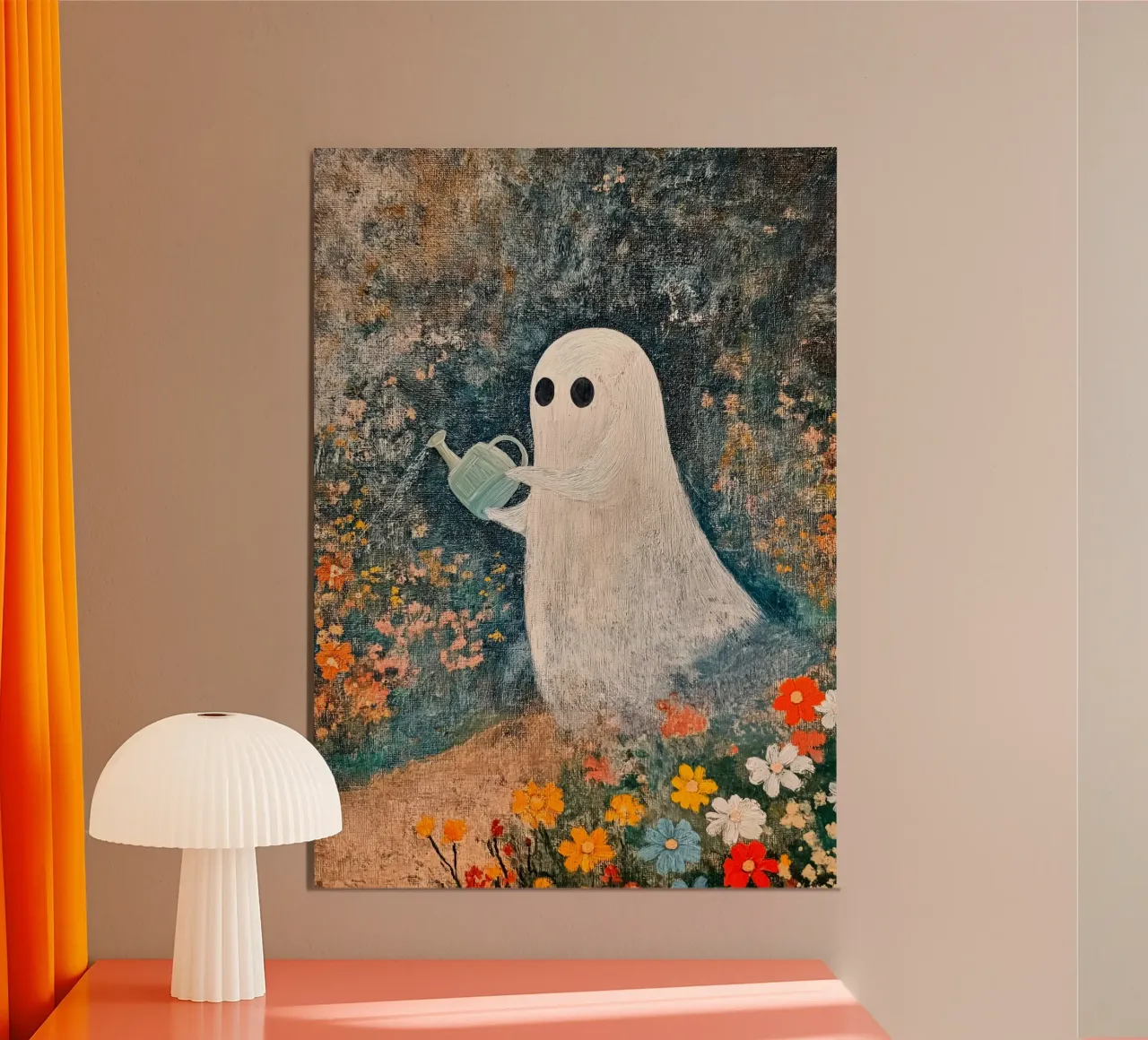 Fantasma di Halloween che innaffia i fiori in giardino alluminio dibond da Fleur de Lys