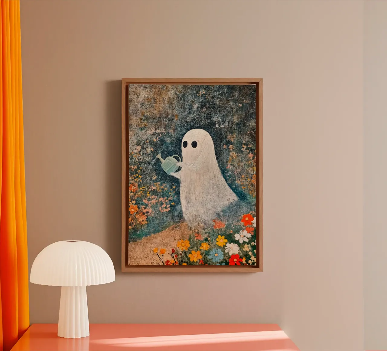 Halloween Ghost Watering Flowers in Garden canvas by Fleur de Lys