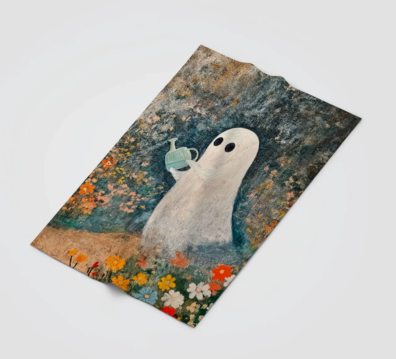Halloween spook dat bloemen in de tuin water geeft fleecedeken van Fleur de Lys