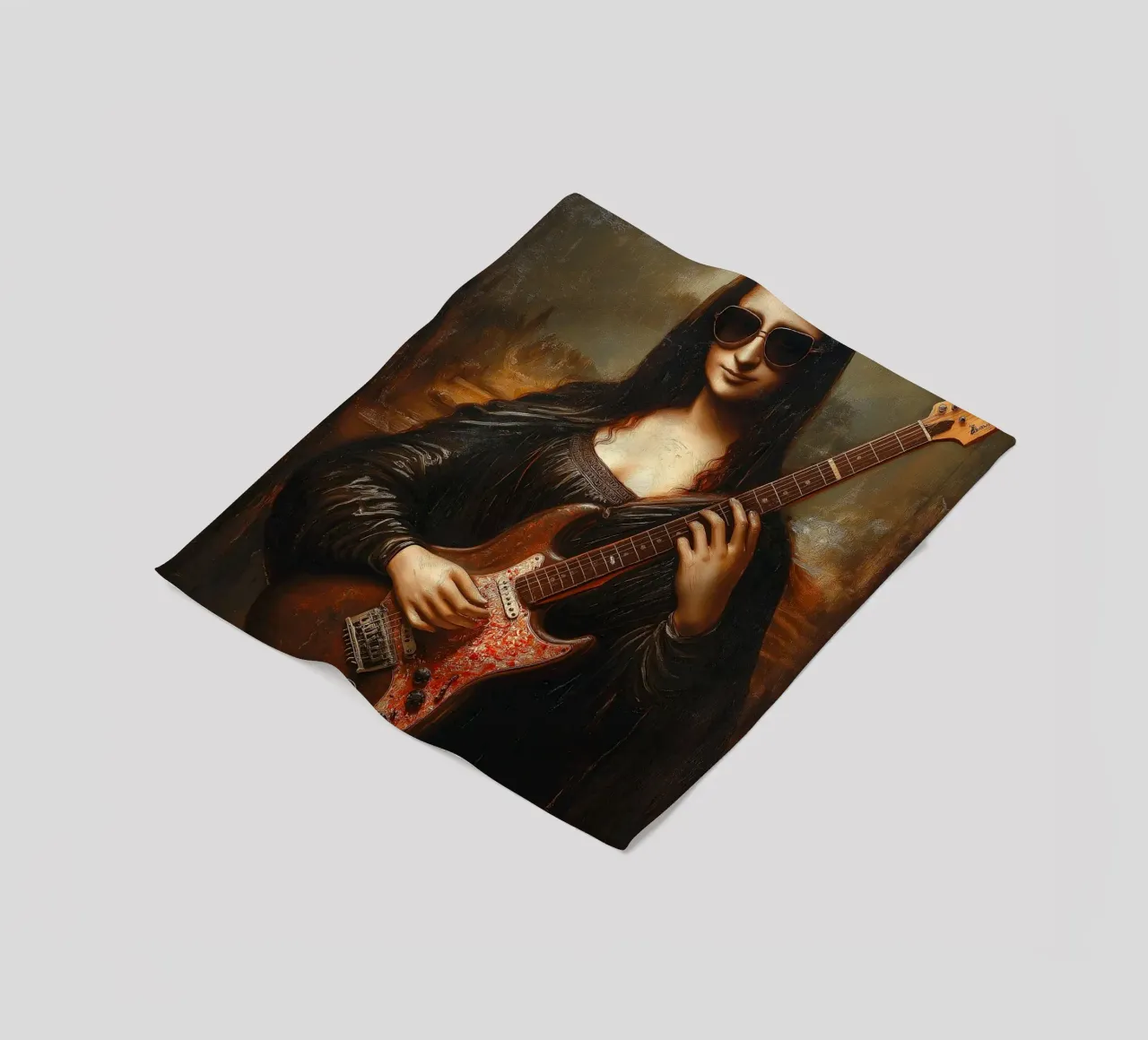 Mona Lisa Play Electric Guitar fleece blanket by Fleur de Lys
