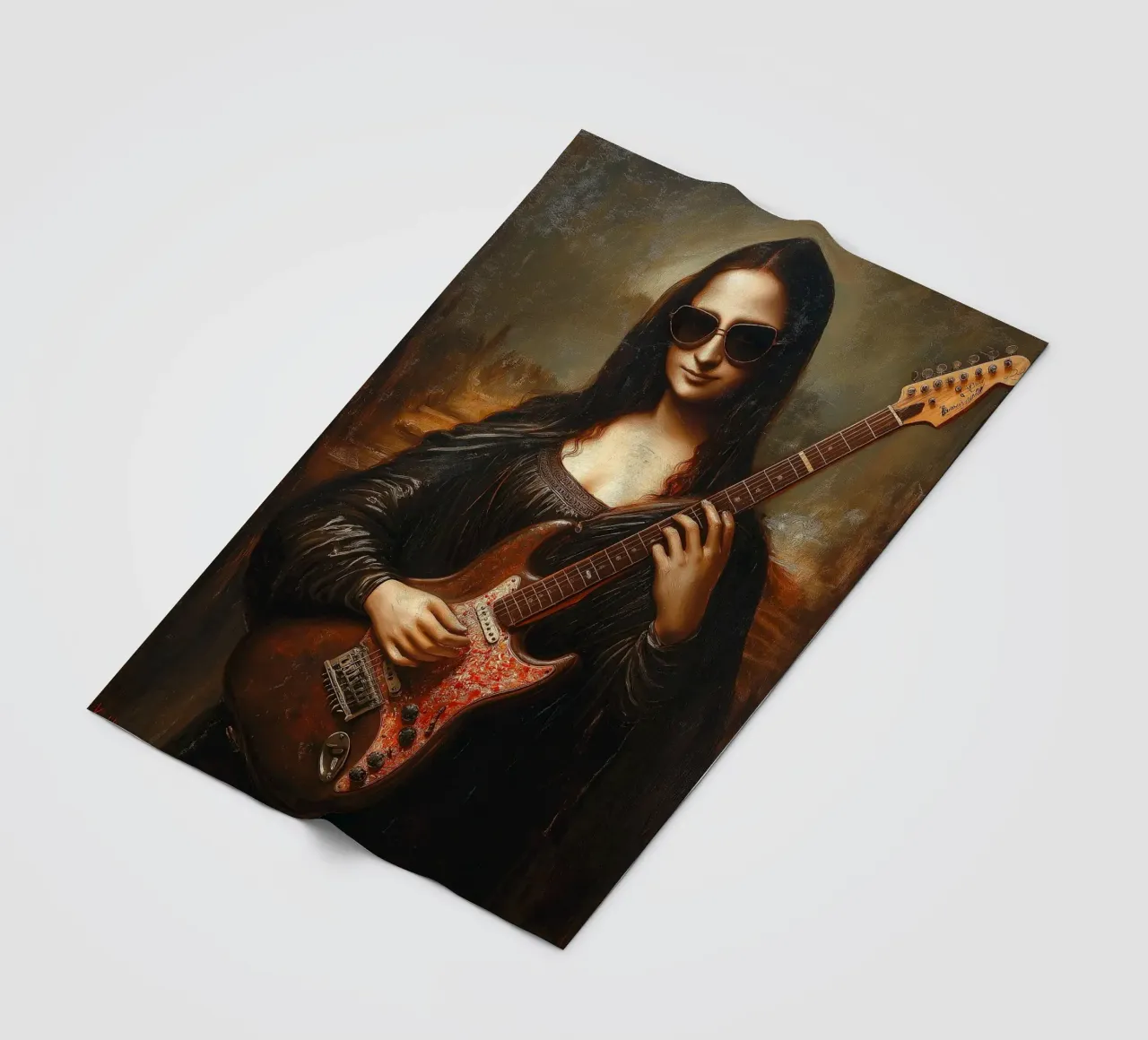 Mona Lisa Play Electric Guitar fleece blanket by Fleur de Lys