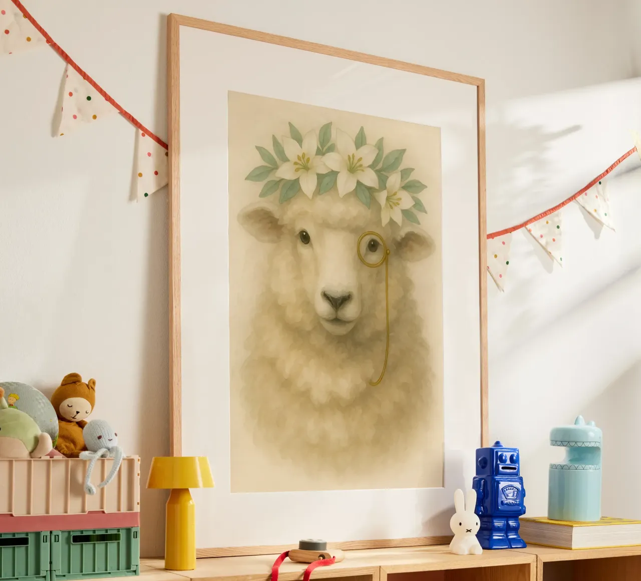 The Gentle Scholar Sheep poster with aluminum frame by Graceful Desine