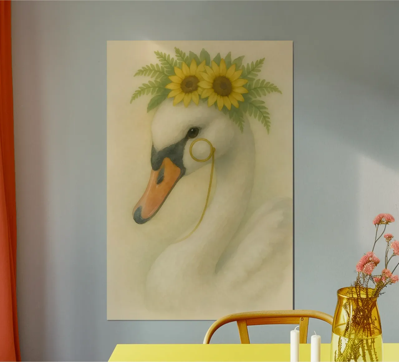 Der königliche Schwan des Sommers Poster mit Holzrahmen von Graceful Desine