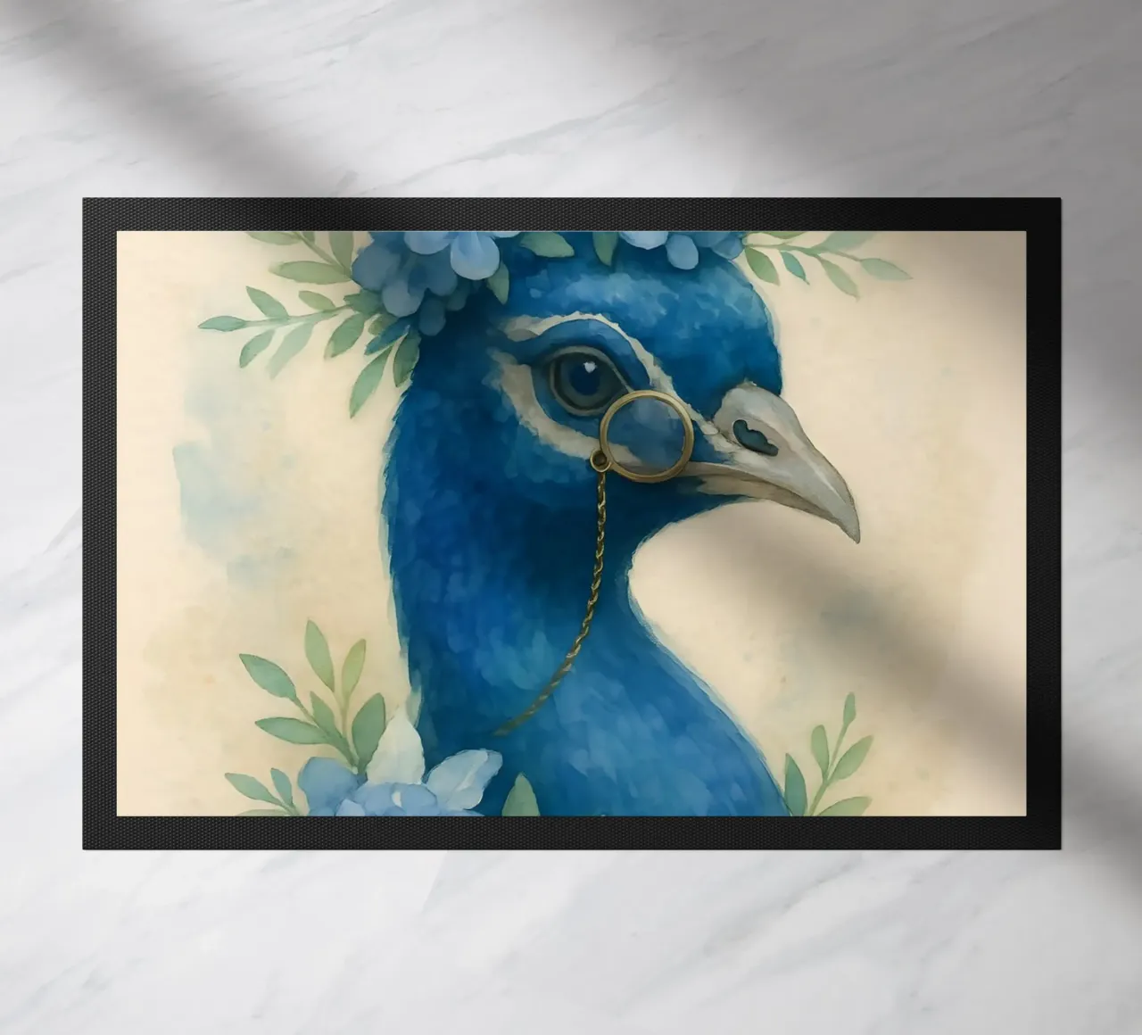 The Aristocratic Peacock of Azure Garden doormat by Graceful Desine