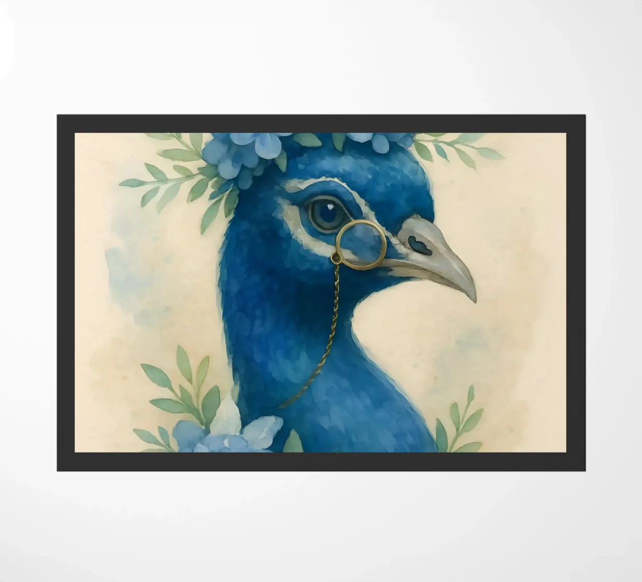 The Aristocratic Peacock of Azure Garden doormat by Graceful Desine