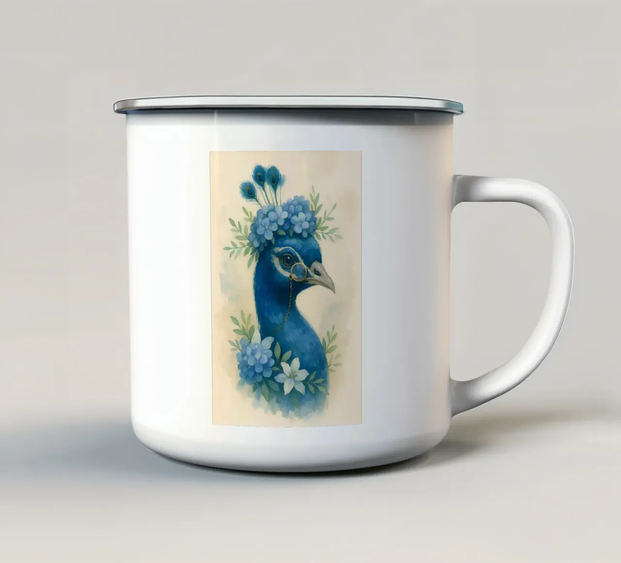 The Aristocratic Peacock of Azure Garden enamel mug by Graceful Desine