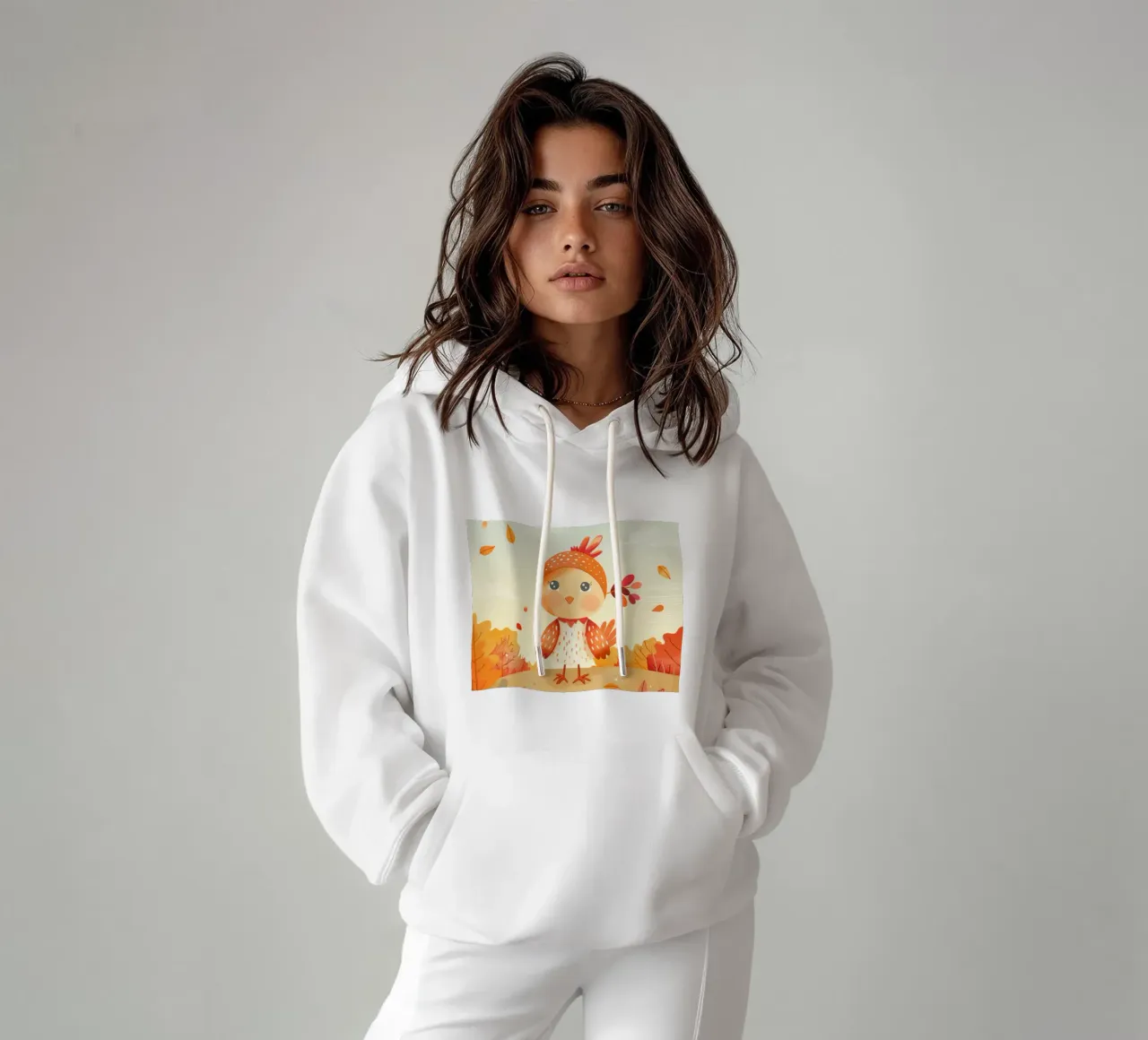 Uccello allegro circondato da foglie cadenti in autunno felpa con cappuccio da DesignDoodle