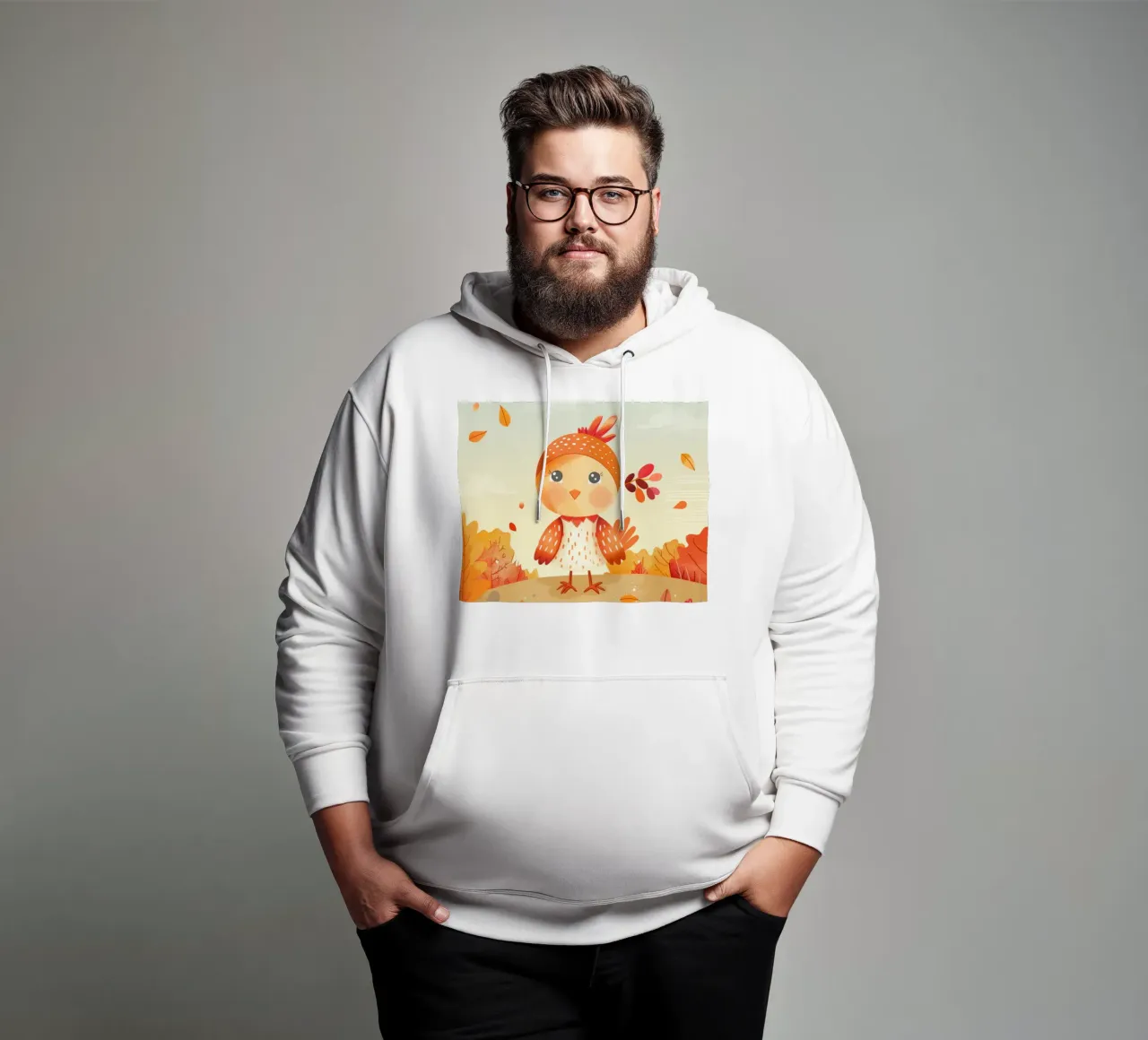 Uccello allegro circondato da foglie cadenti in autunno felpa con cappuccio da DesignDoodle