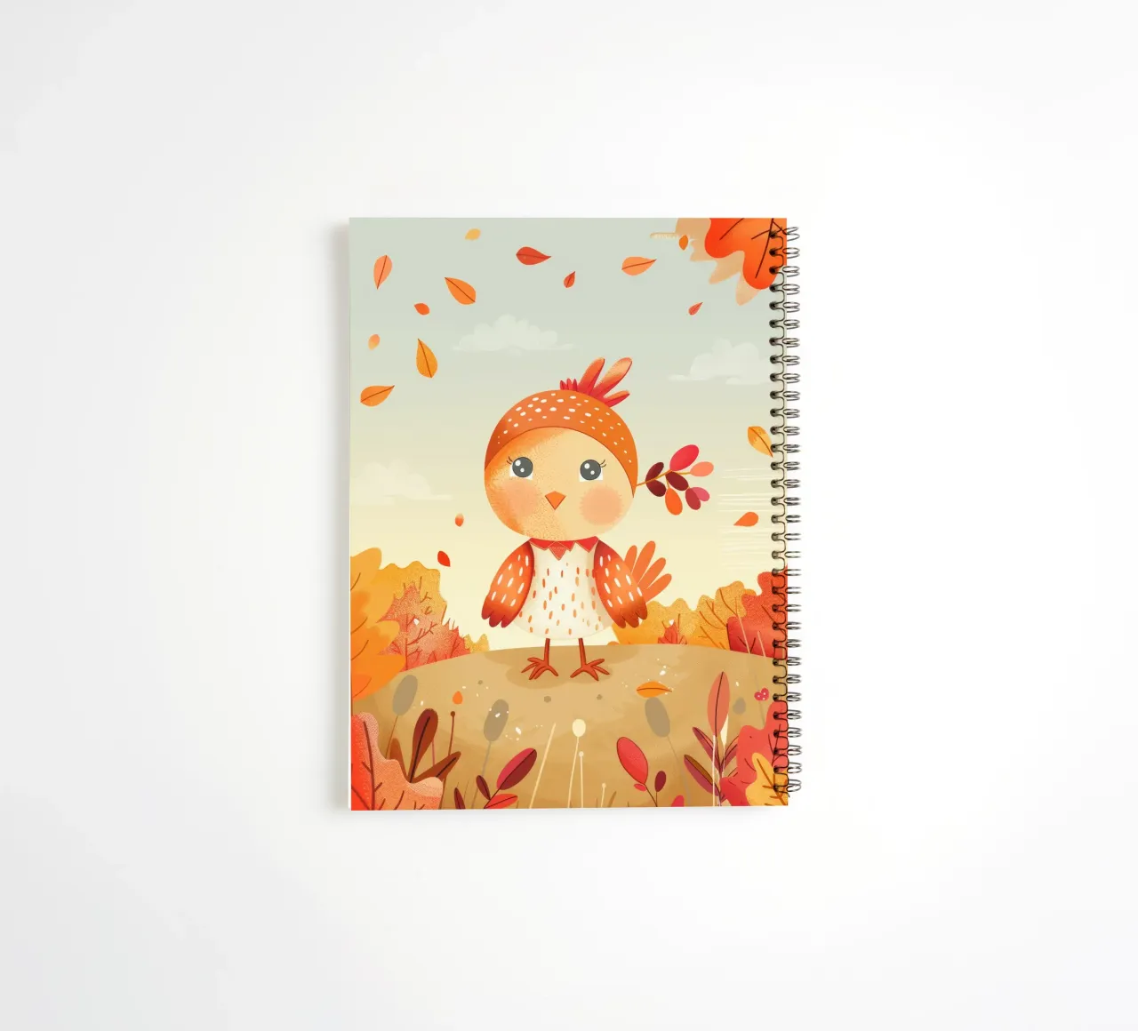 Uccello allegro circondato da foglie cadenti in autunno diario ad anelli da DesignDoodle