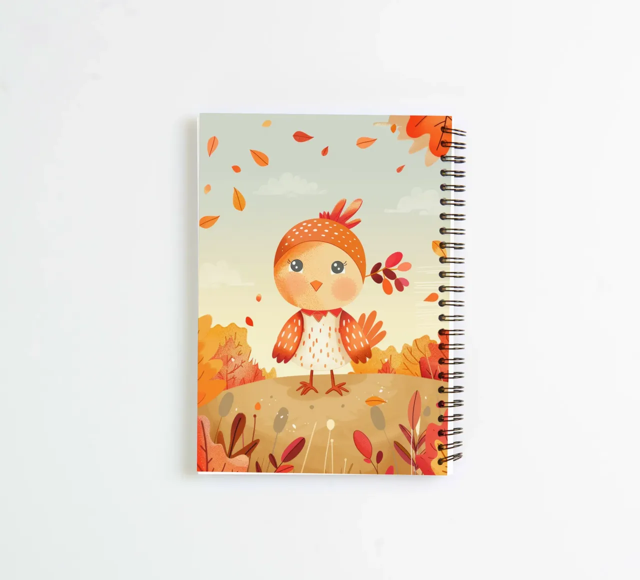 Uccello allegro circondato da foglie cadenti in autunno diario ad anelli da DesignDoodle
