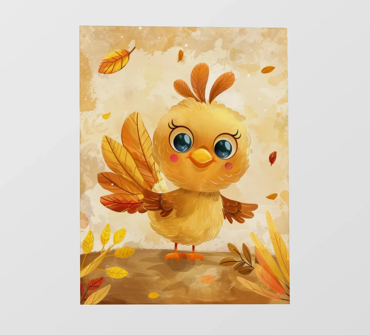 Uccello carino dei cartoni animati con foglie autunnali in una foresta stravagante telo in pvc da DesignDoodle