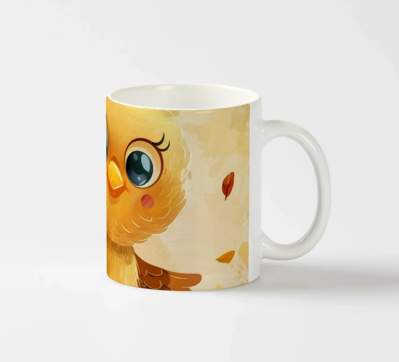 Uccello carino dei cartoni animati con foglie autunnali in una foresta stravagante tazza in ceramica da DesignDoodle
