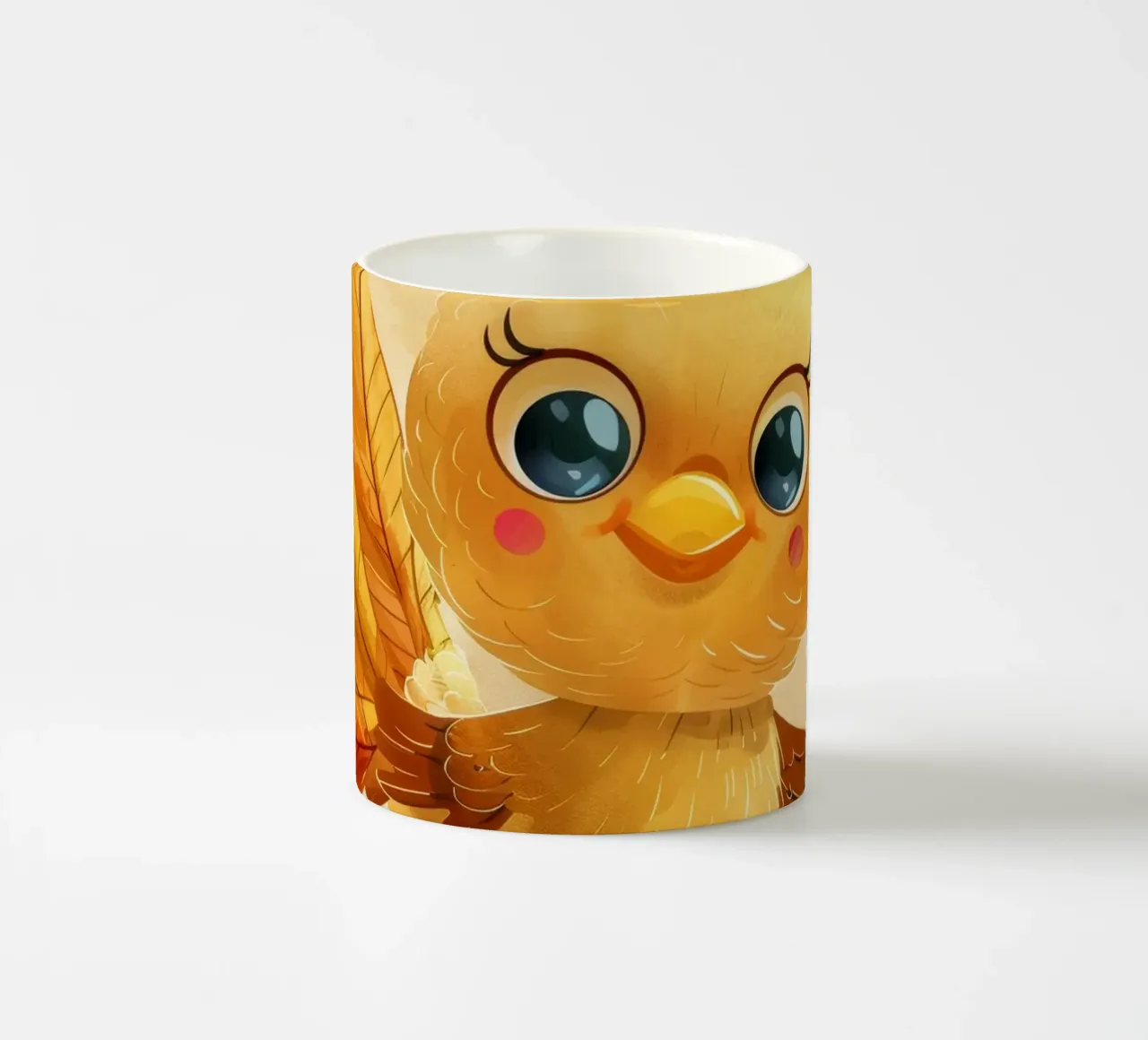 Uccello carino dei cartoni animati con foglie autunnali in una foresta stravagante tazza in ceramica da DesignDoodle