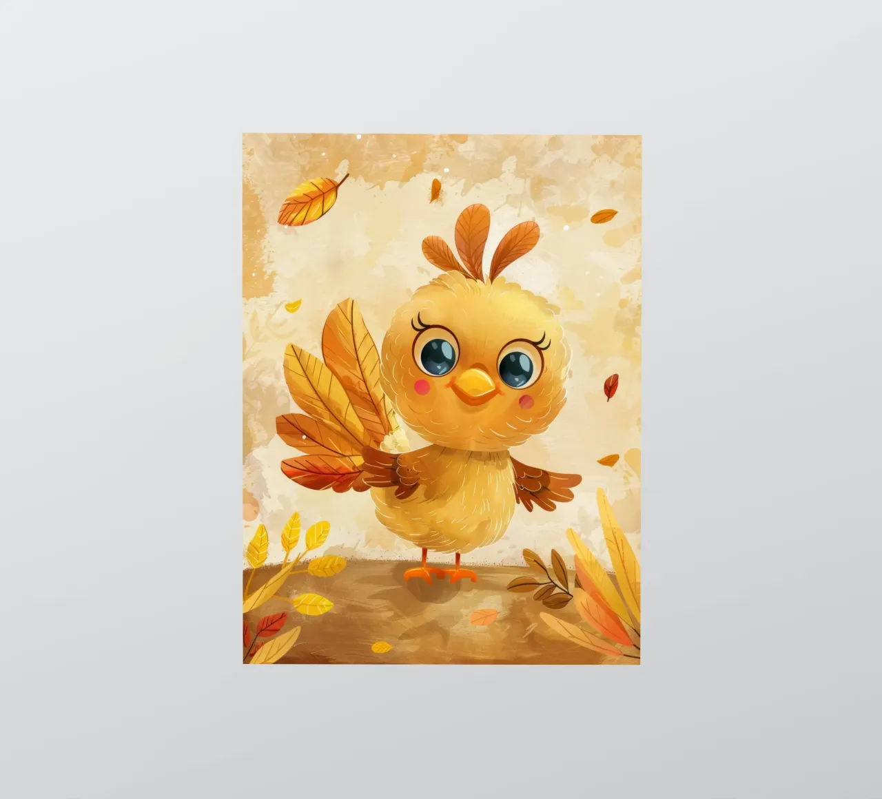 Cute cartoon bird with autumn leaves in a whimsical forest sticker by DesignDoodle
