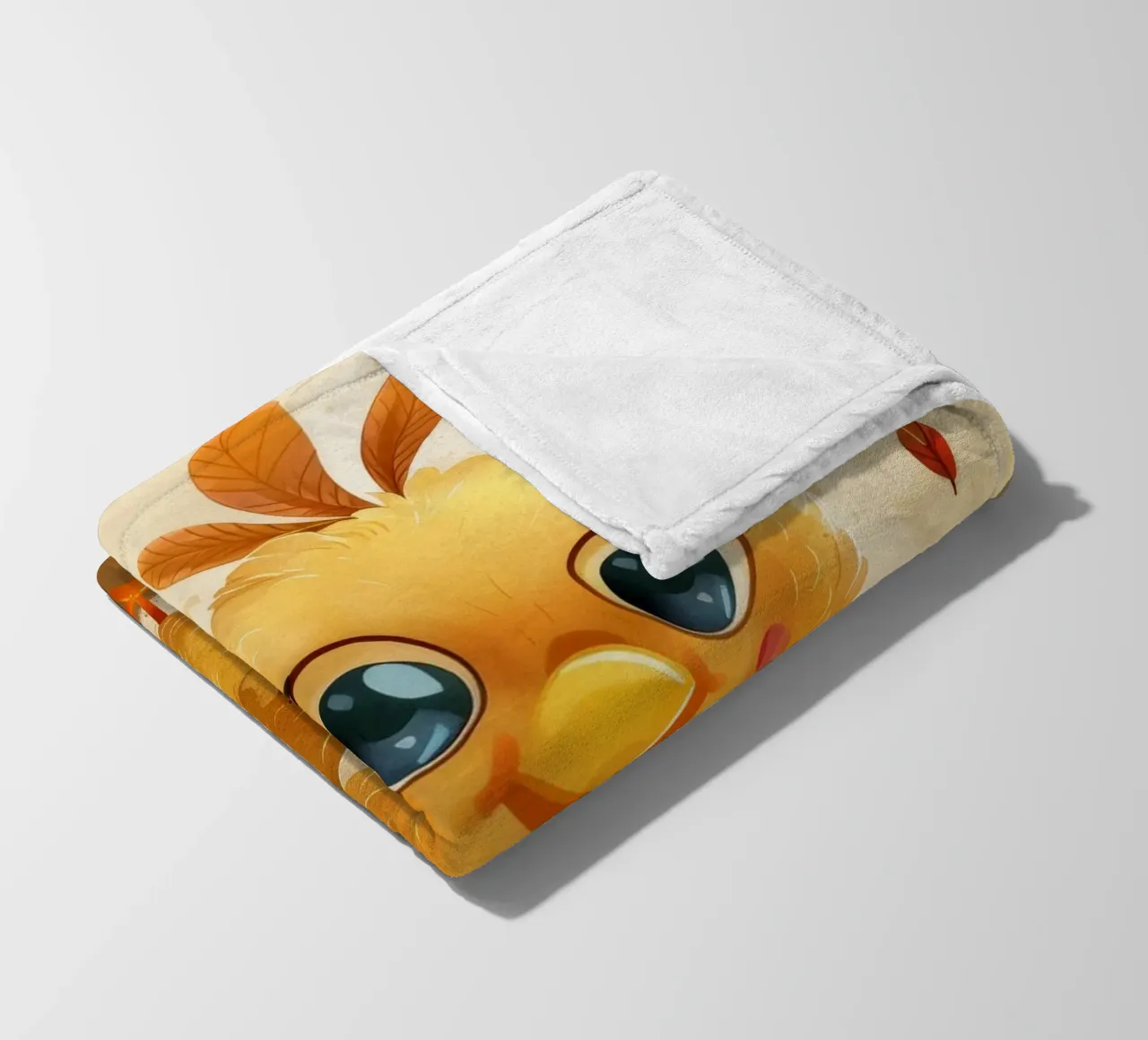 Uccello carino dei cartoni animati con foglie autunnali in una foresta stravagante coperta in pile da DesignDoodle