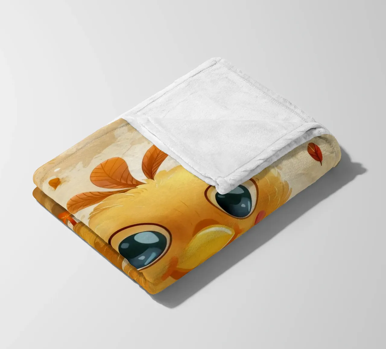 Uccello carino dei cartoni animati con foglie autunnali in una foresta stravagante coperta in pile da DesignDoodle