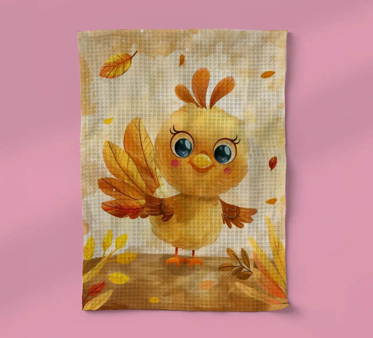 Uccello carino dei cartoni animati con foglie autunnali in una foresta stravagante canovaccio da cucina da DesignDoodle