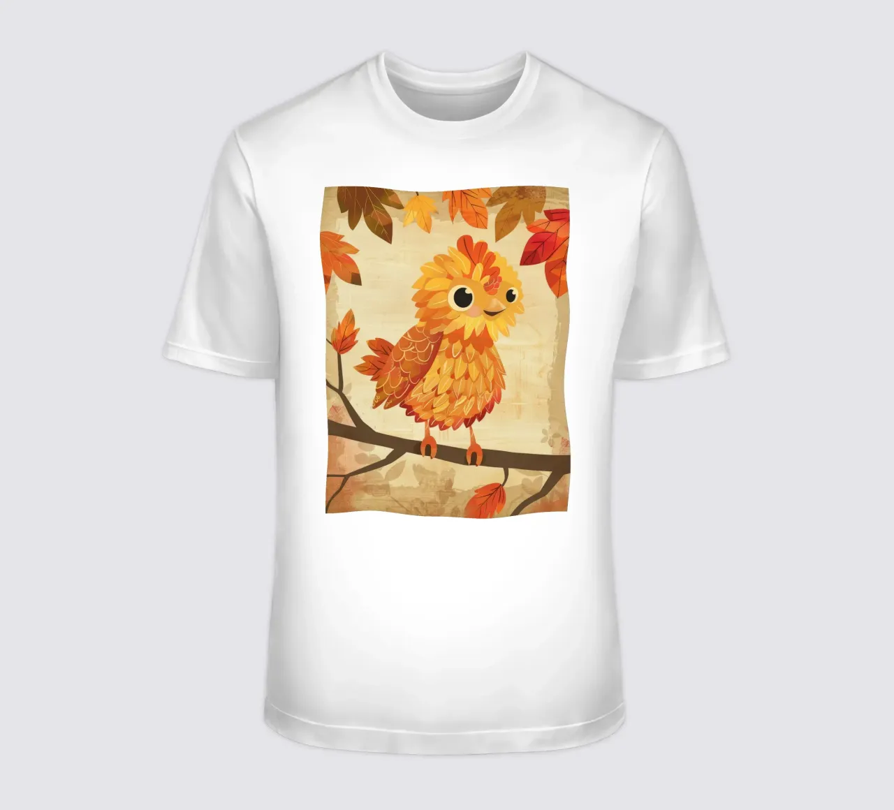 Charming bird perched on a branch with autumn leaves t-shirt by DesignDoodle