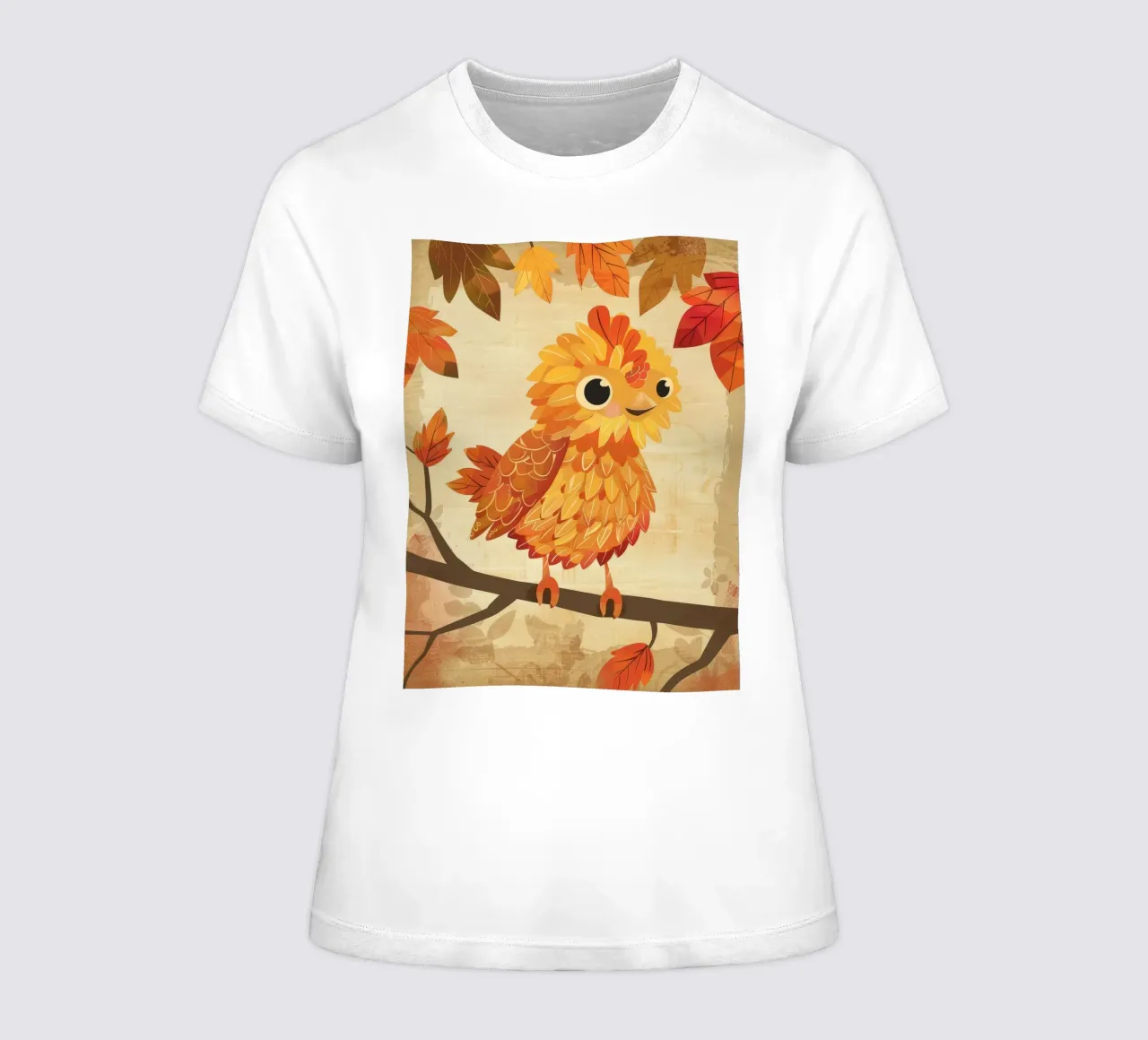 Charming bird perched on a branch with autumn leaves women's fitted t-shirt by DesignDoodle