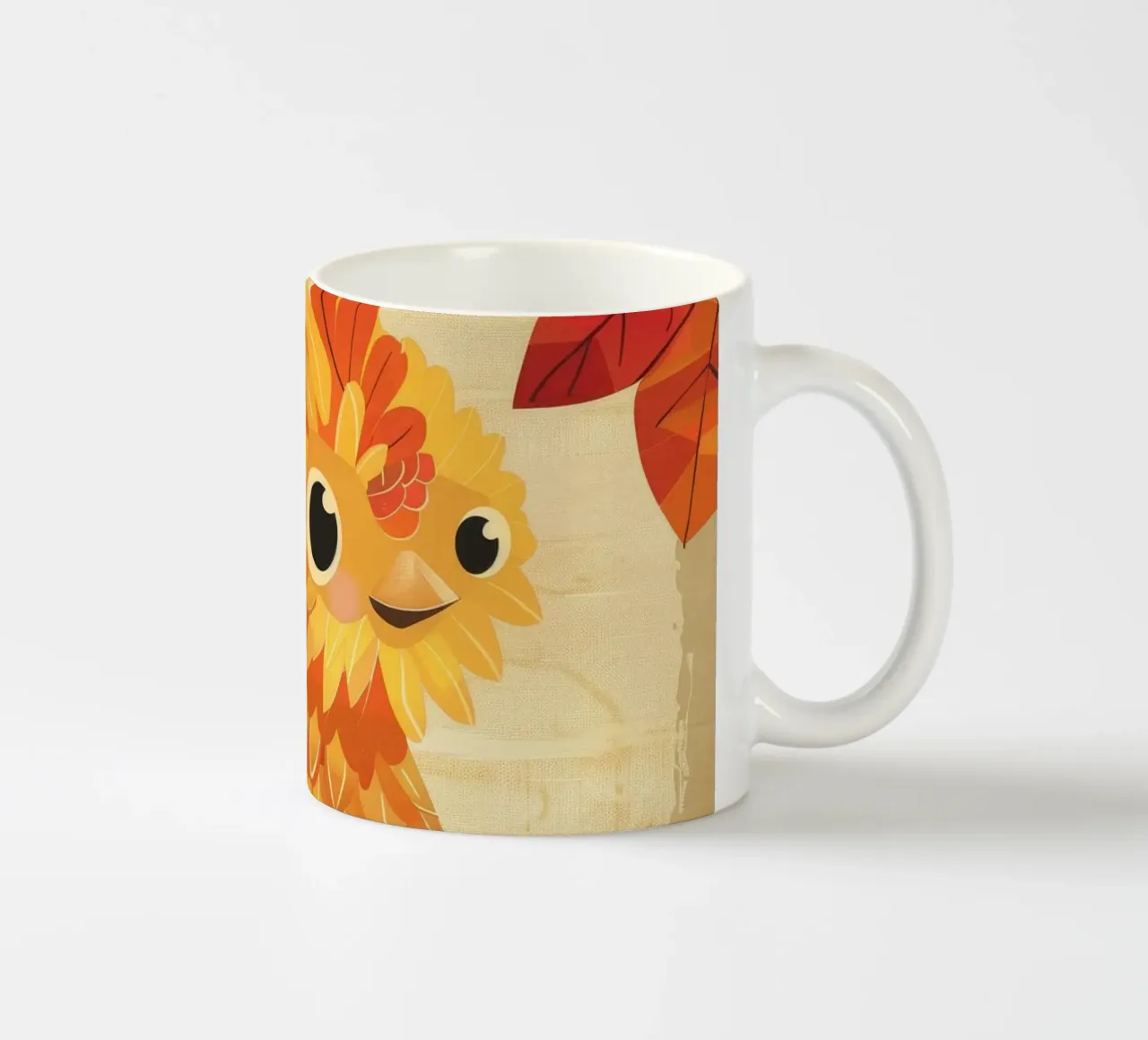 Grazioso uccello appollaiato su un ramo con foglie autunnali tazza in ceramica da DesignDoodle