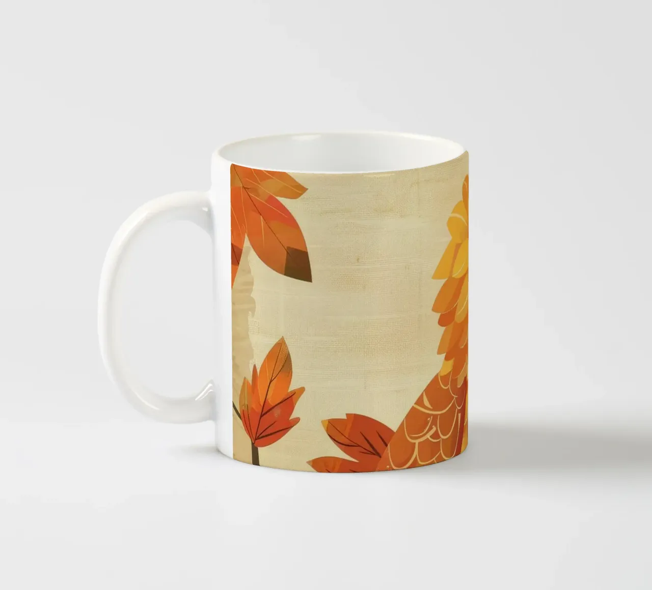 Grazioso uccello appollaiato su un ramo con foglie autunnali tazza in ceramica da DesignDoodle