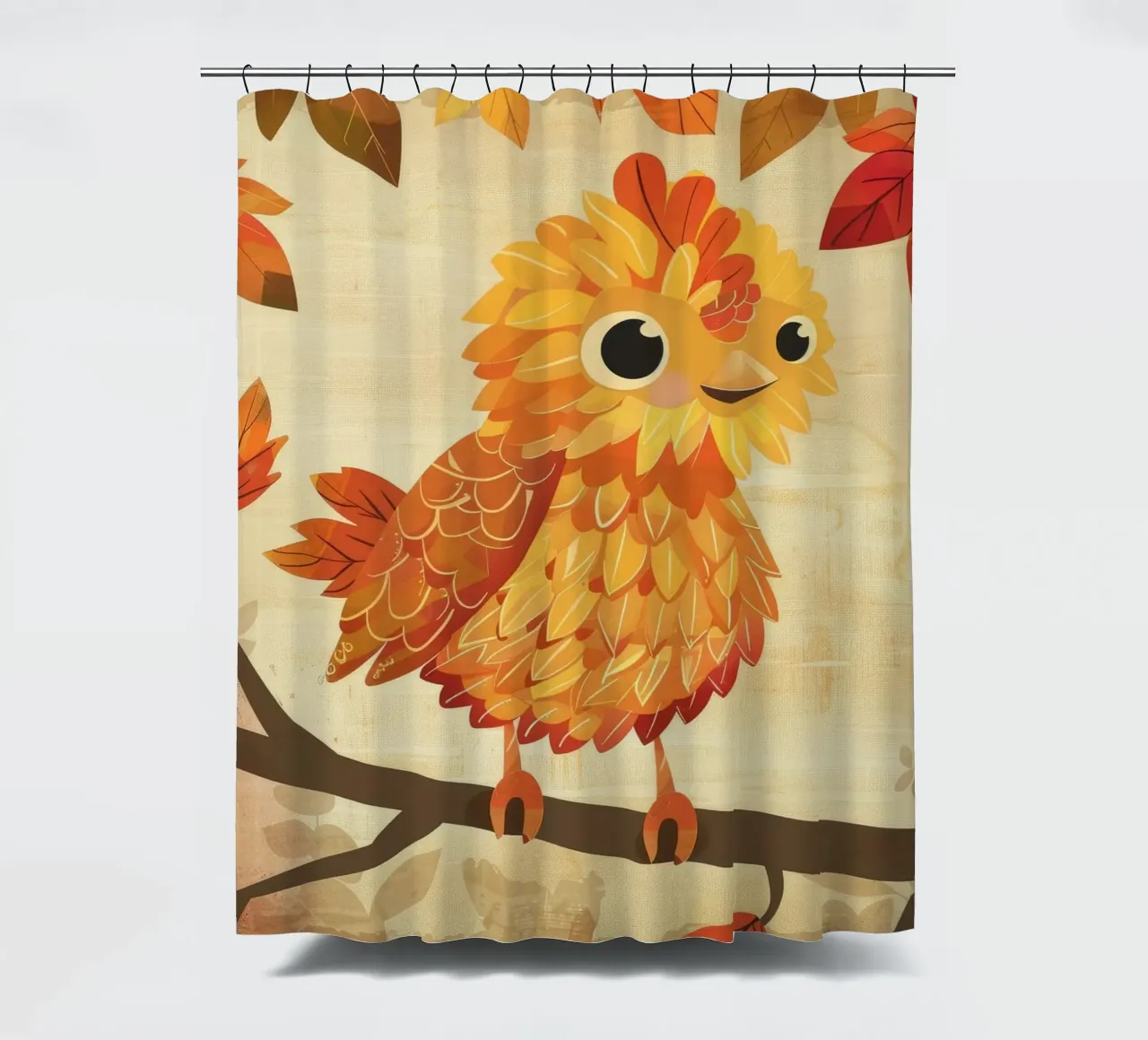 Charmanter Vogel auf einem Zweig mit Herbstlaub sitzend Duschvorhang von DesignDoodle