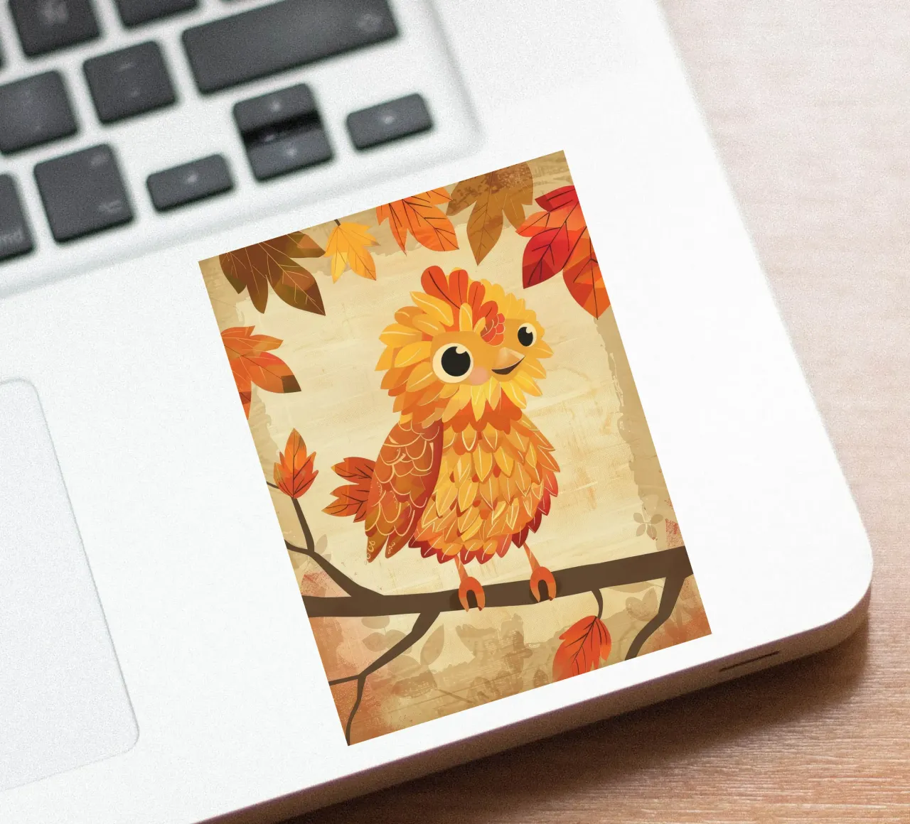Charming bird perched on a branch with autumn leaves sticker by DesignDoodle