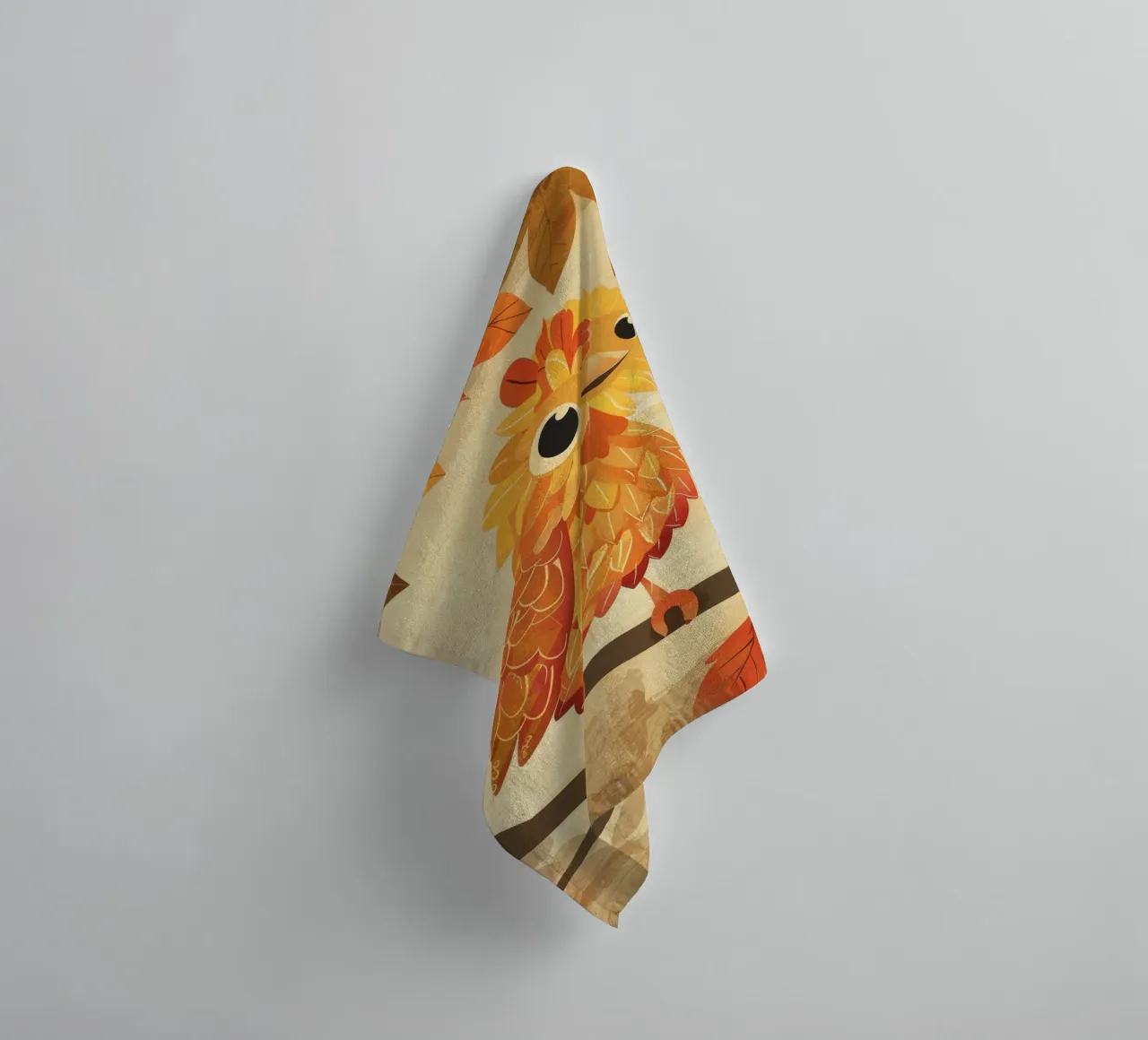 Charming bird perched on a branch with autumn leaves towel by DesignDoodle