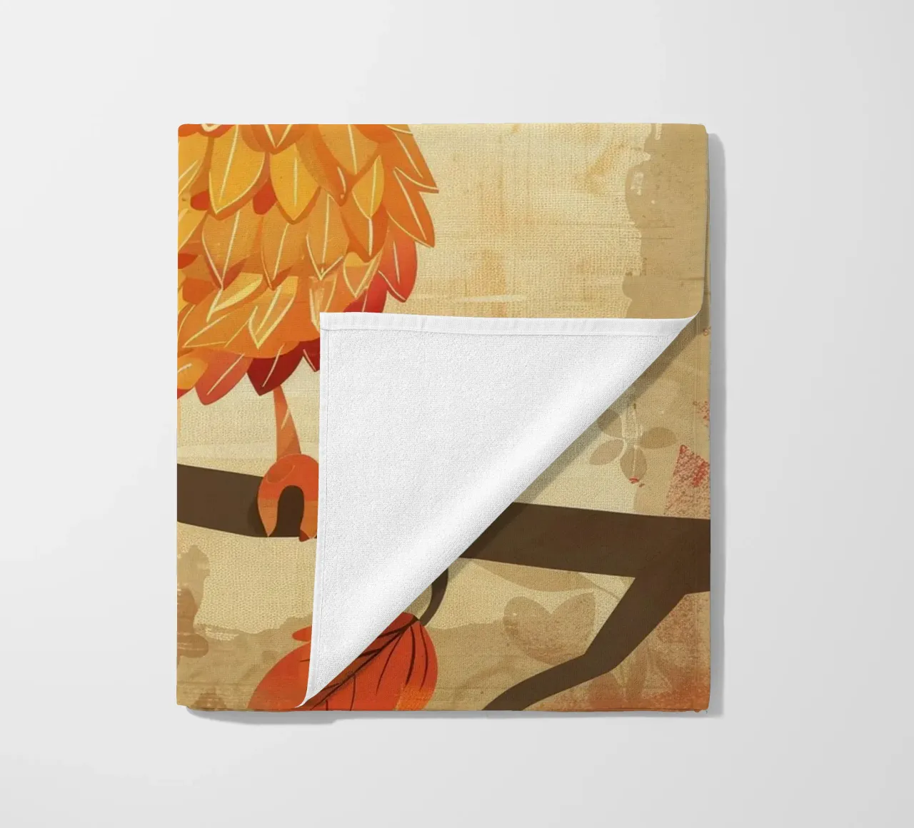 Charming bird perched on a branch with autumn leaves beach towel by DesignDoodle