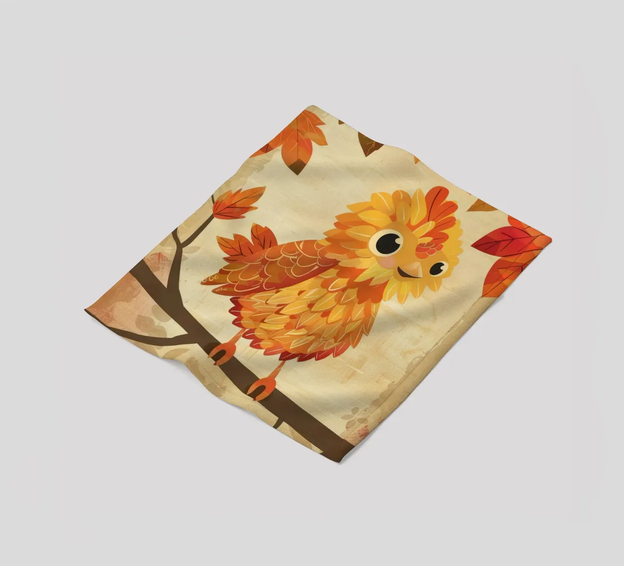 Charming bird perched on a branch with autumn leaves fleece blanket by DesignDoodle