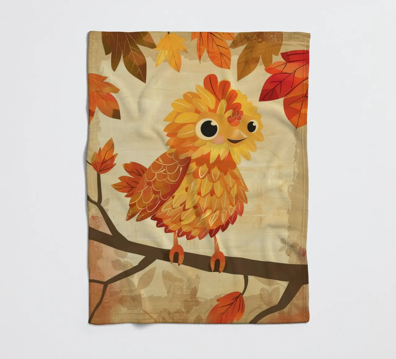 Charming bird perched on a branch with autumn leaves fleece blanket by DesignDoodle