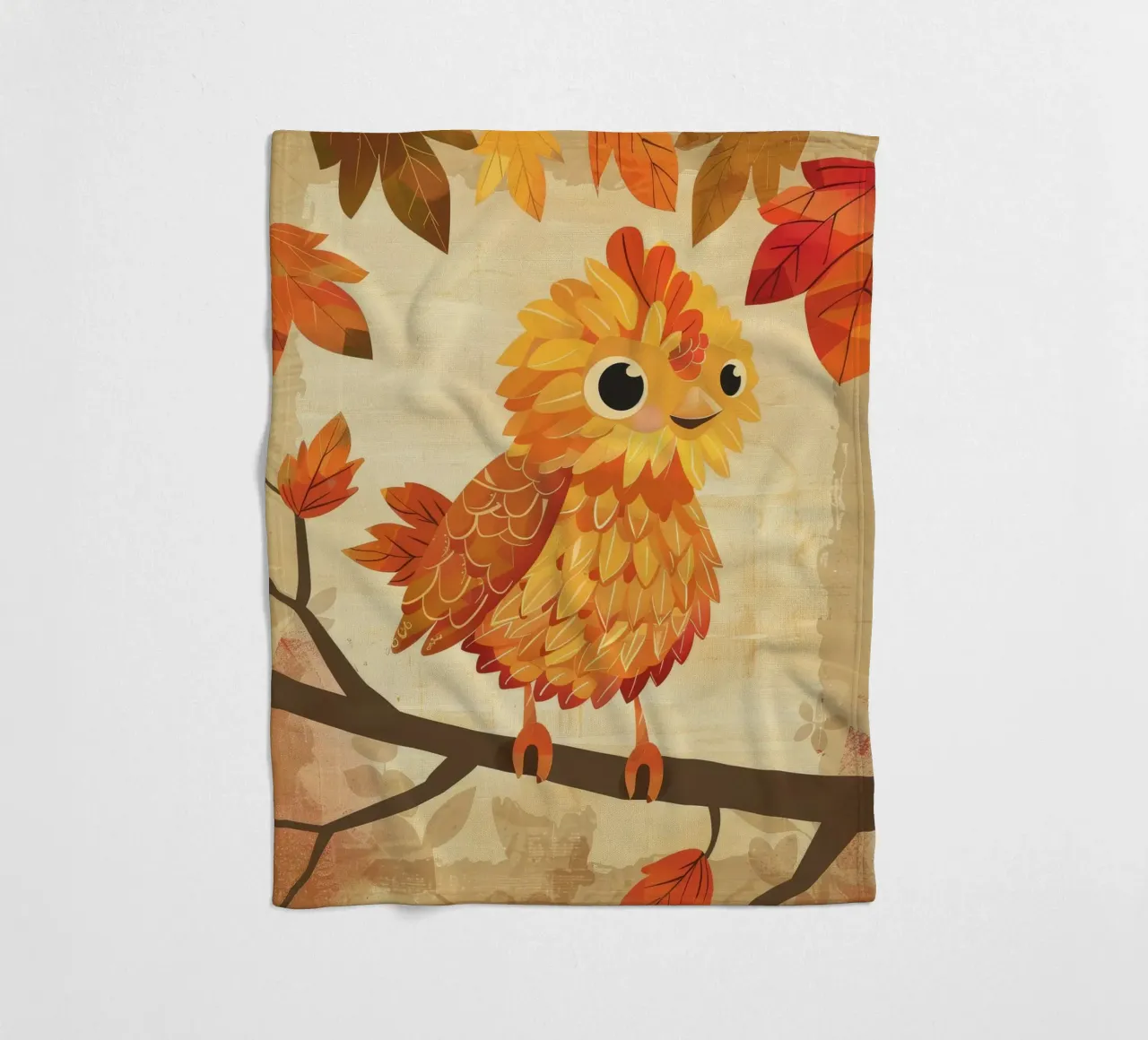 Charming bird perched on a branch with autumn leaves fleece blanket by DesignDoodle
