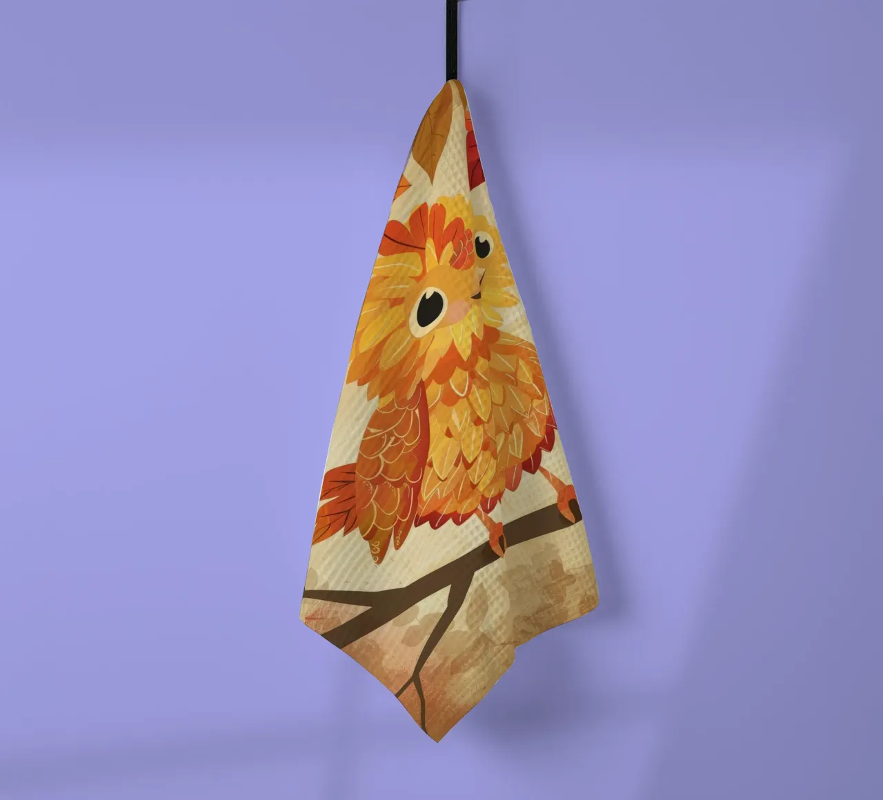 Charming bird perched on a branch with autumn leaves tea towel by DesignDoodle
