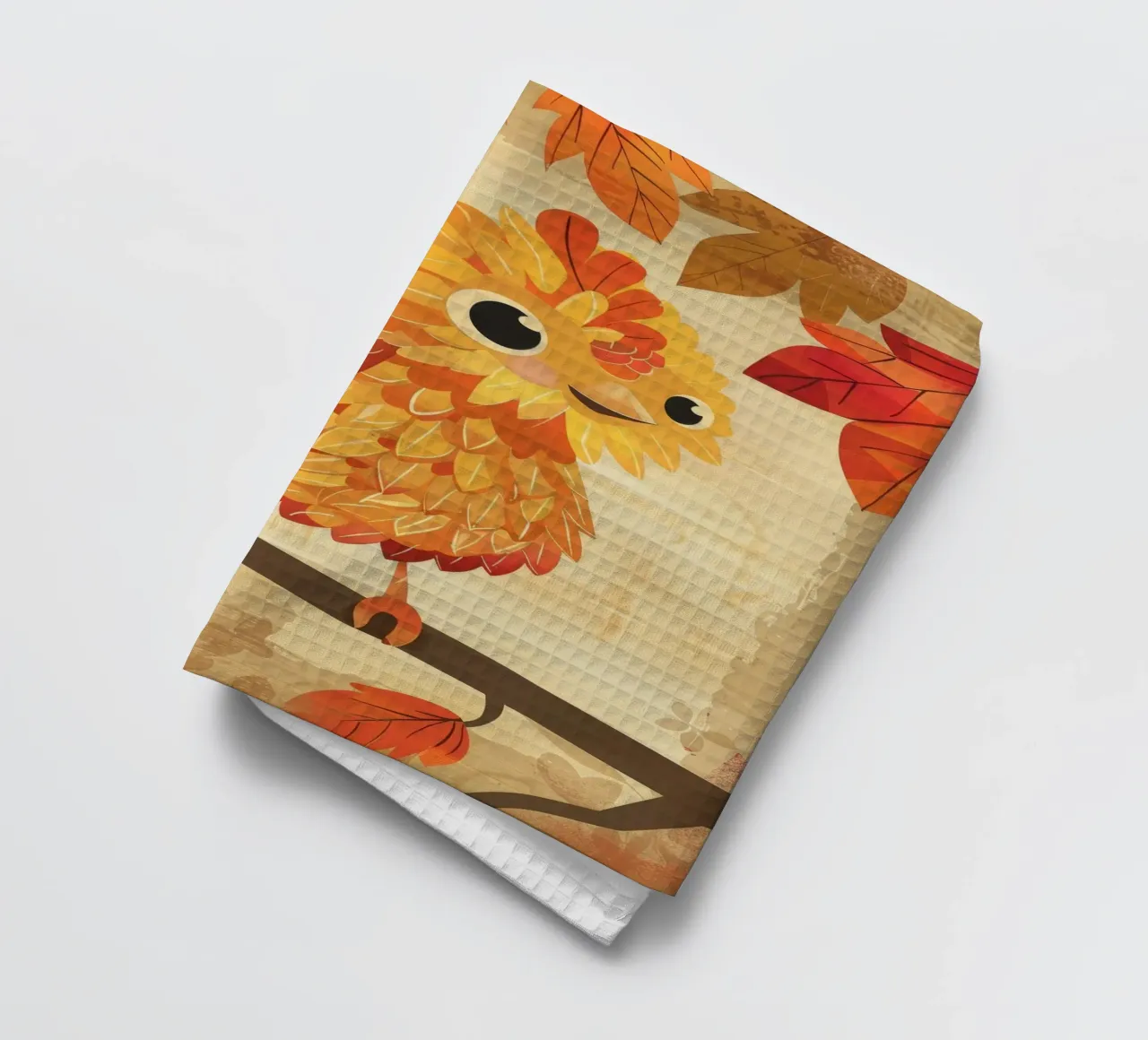 Charming bird perched on a branch with autumn leaves tea towel by DesignDoodle