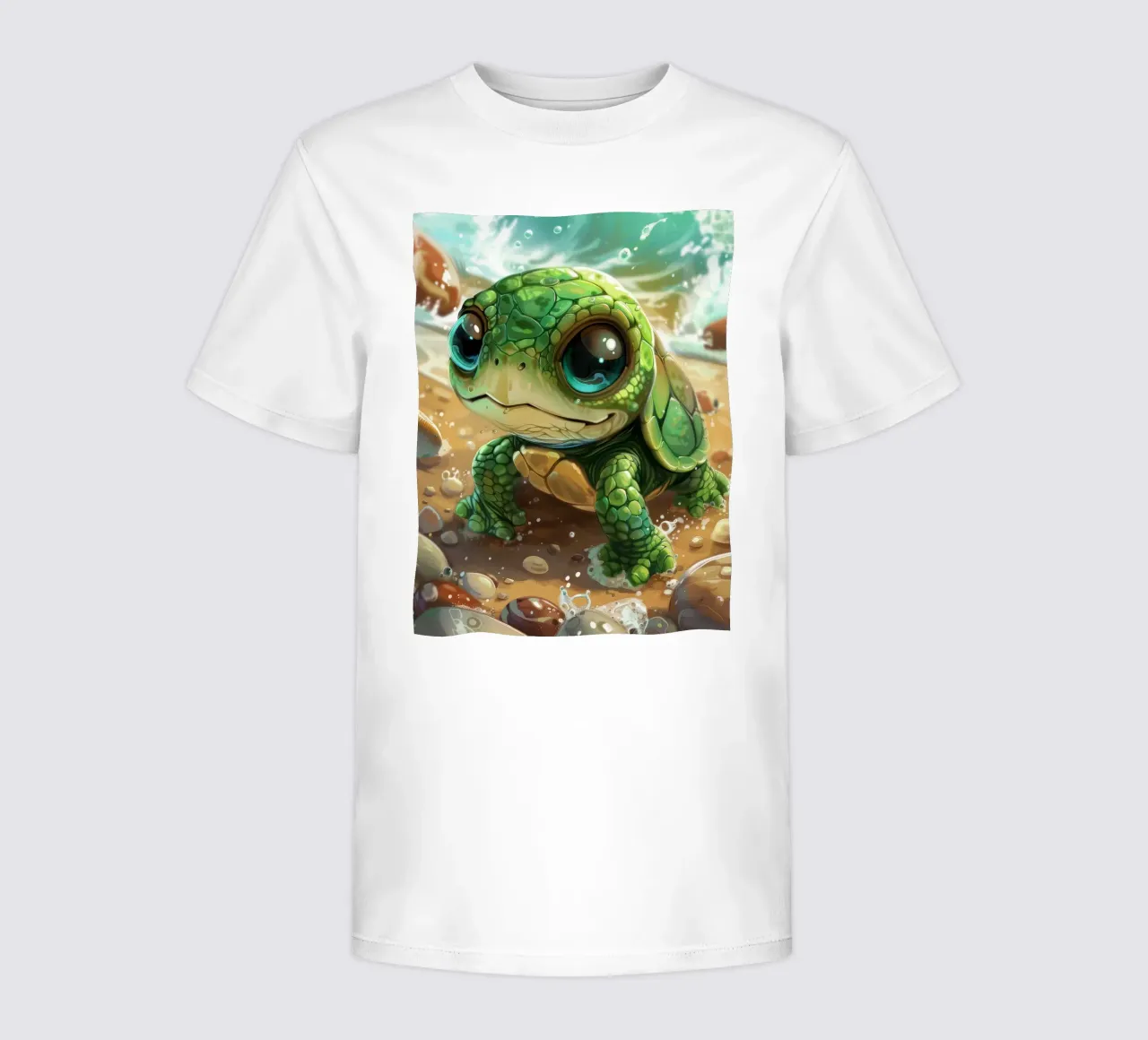 Tartaruga verde che emerge dall'acqua su una spiaggia sabbiosa t-shirt bambini da DesignDoodle