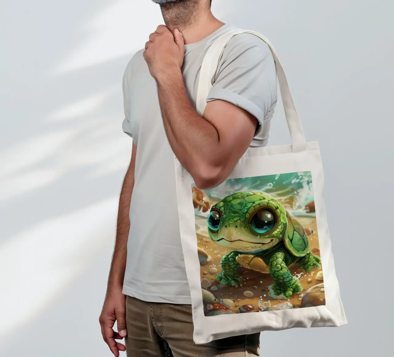 Tartaruga verde che emerge dall'acqua su una spiaggia sabbiosa borsa in juta da DesignDoodle