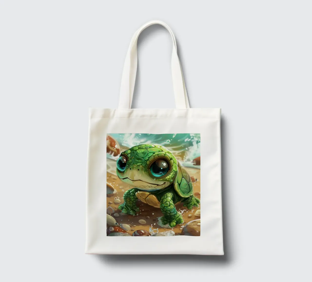 Tartaruga verde che emerge dall'acqua su una spiaggia sabbiosa borsa in juta da DesignDoodle