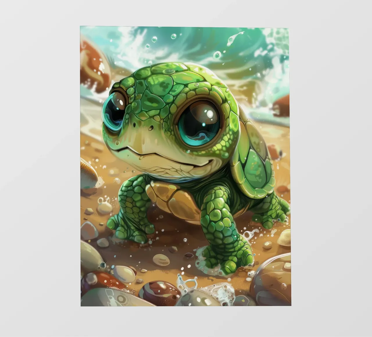 Green turtle emerging from water on a sandy beach photo wallpaper by DesignDoodle
