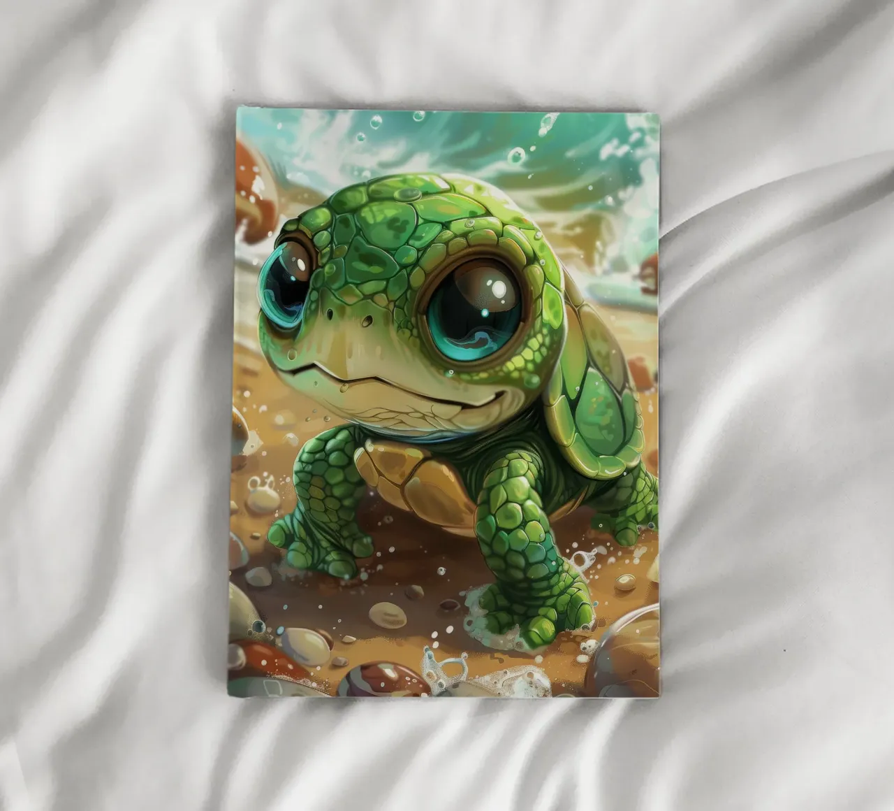 Tortue verte sortant de l'eau sur une plage de sable carnet de notes de DesignDoodle
