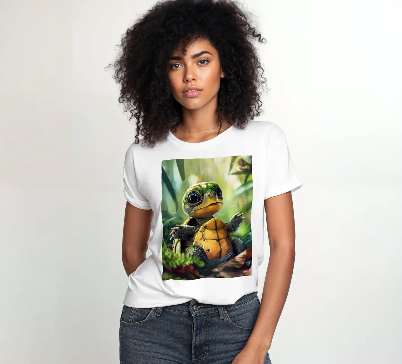 Un tenero cucciolo di tartaruga esplora l'habitat di una foresta verde e rigogliosa t-shirt da donna da DesignDoodle