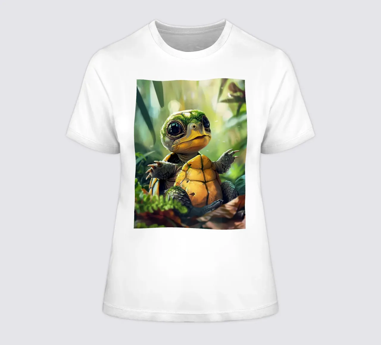 Un tenero cucciolo di tartaruga esplora l'habitat di una foresta verde e rigogliosa t-shirt da donna da DesignDoodle