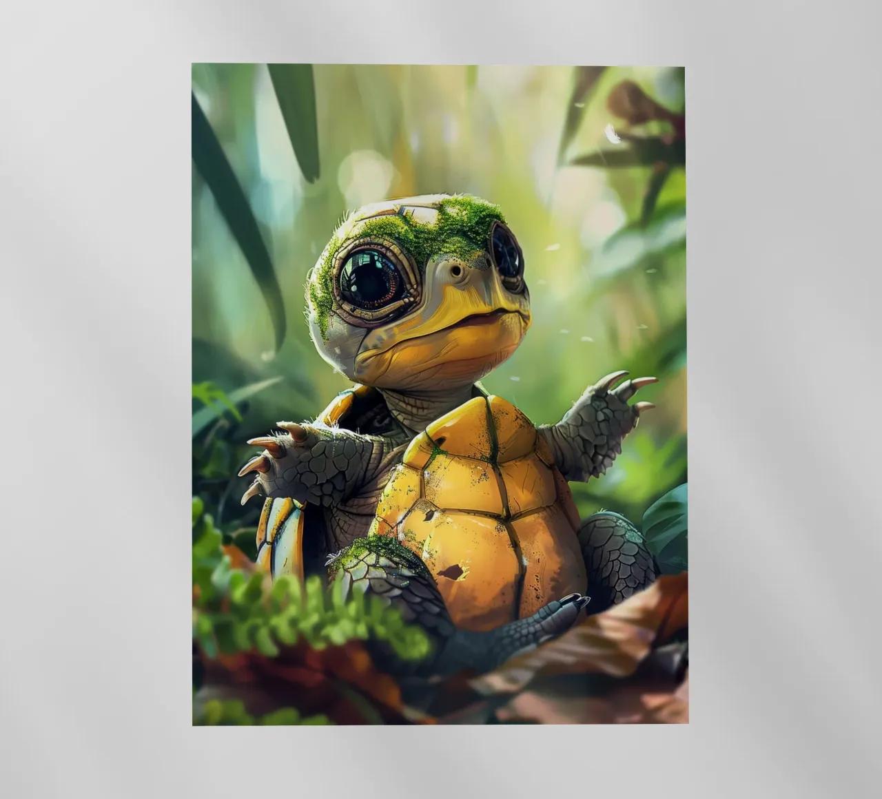 Un tenero cucciolo di tartaruga esplora l'habitat di una foresta verde e rigogliosa pellicola backlit da DesignDoodle