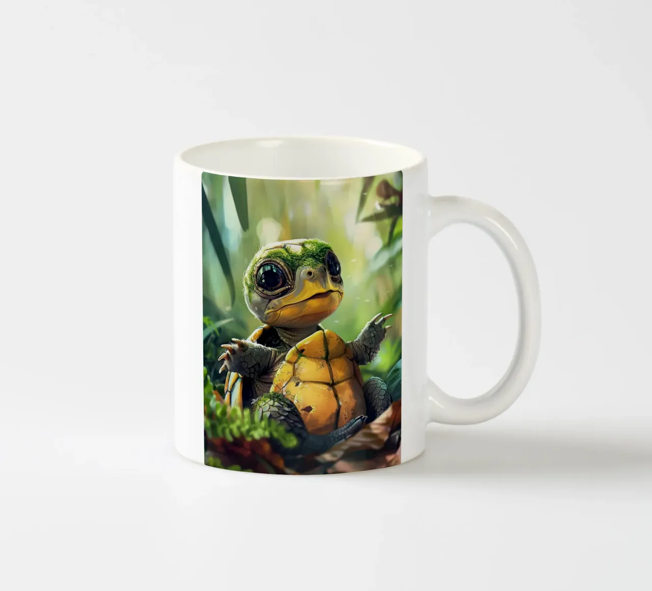 Un tenero cucciolo di tartaruga esplora l'habitat di una foresta verde e rigogliosa tazza in ceramica da DesignDoodle