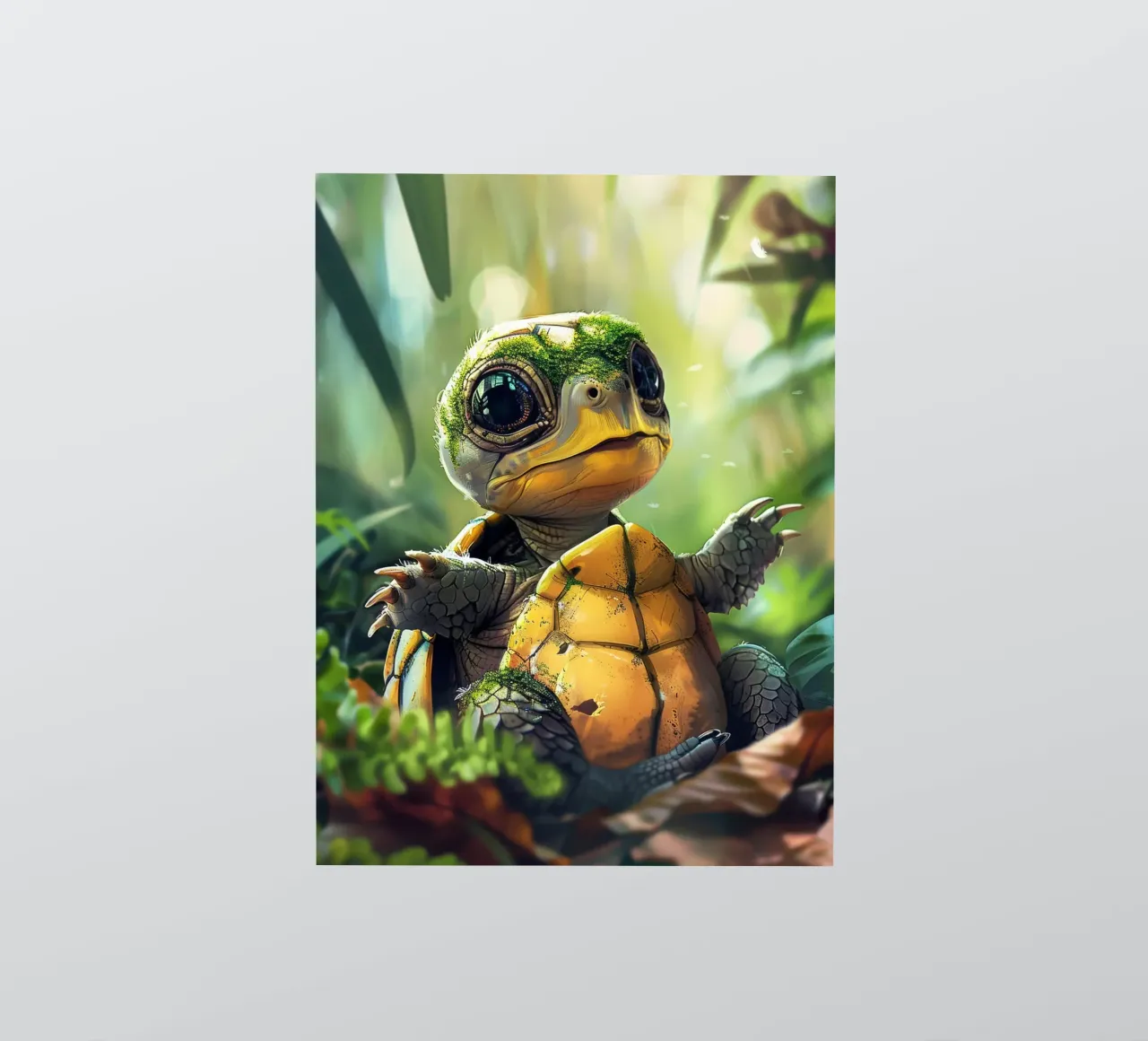 Simpática tortuguita explorando un frondoso bosque verde pegatina de DesignDoodle