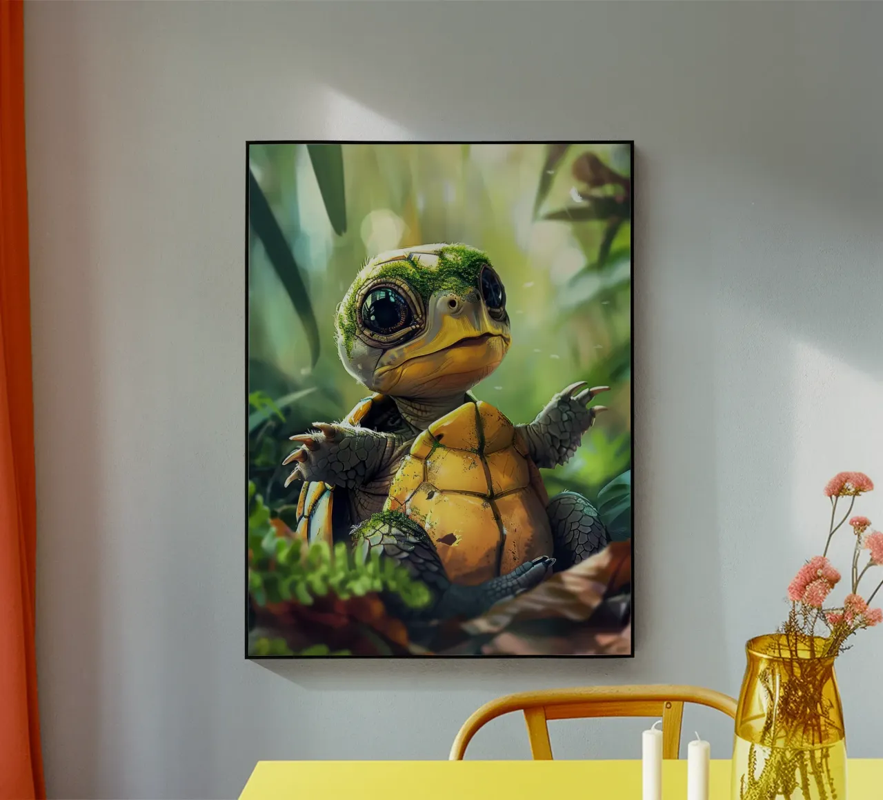 Un tenero cucciolo di tartaruga esplora l'habitat di una foresta verde e rigogliosa plexiglass da DesignDoodle