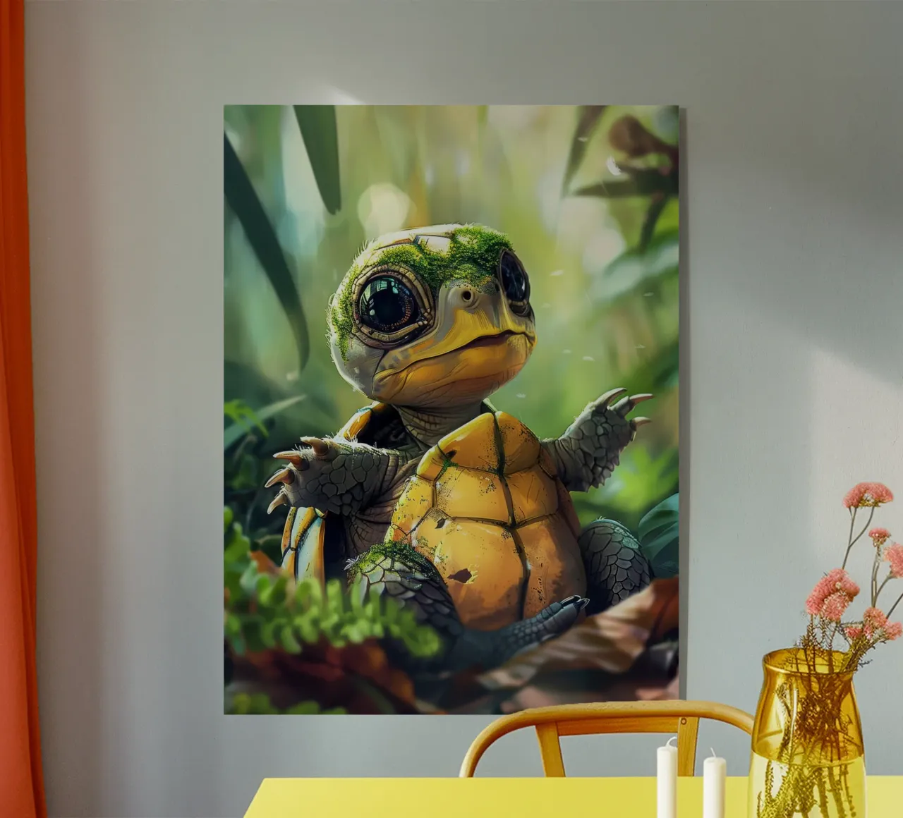 Un tenero cucciolo di tartaruga esplora l'habitat di una foresta verde e rigogliosa plexiglass da DesignDoodle