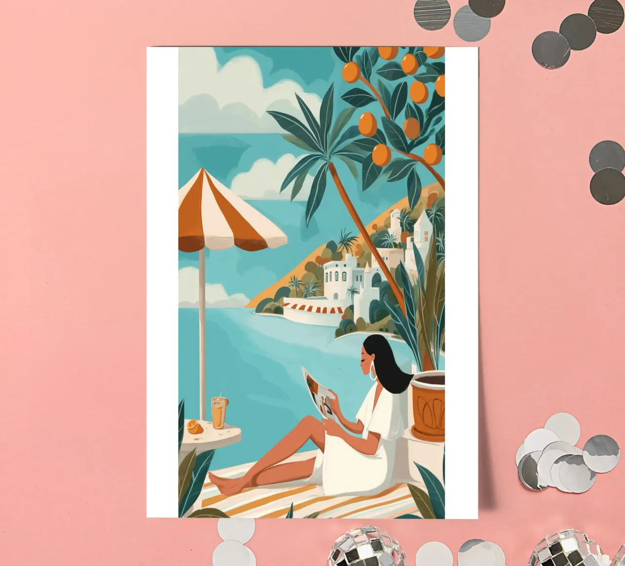 Mediterranean Citrus Coast I sticker sheet by Clara August