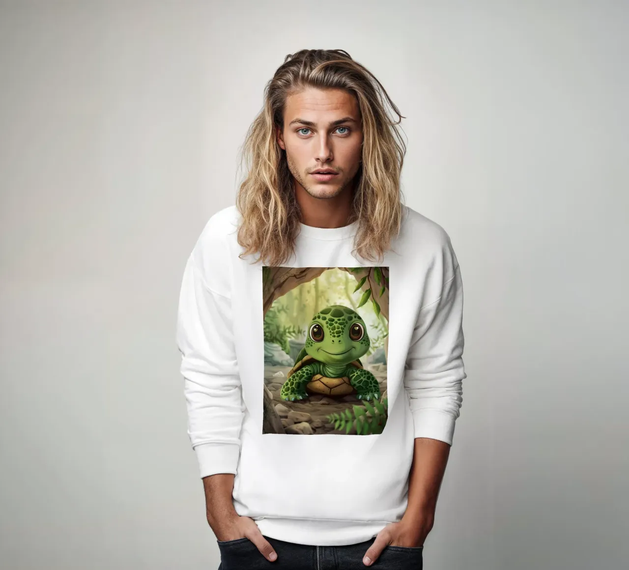 Tortue émergeant d'un terrier rocheux dans une forêt luxuriante sweat de DesignDoodle