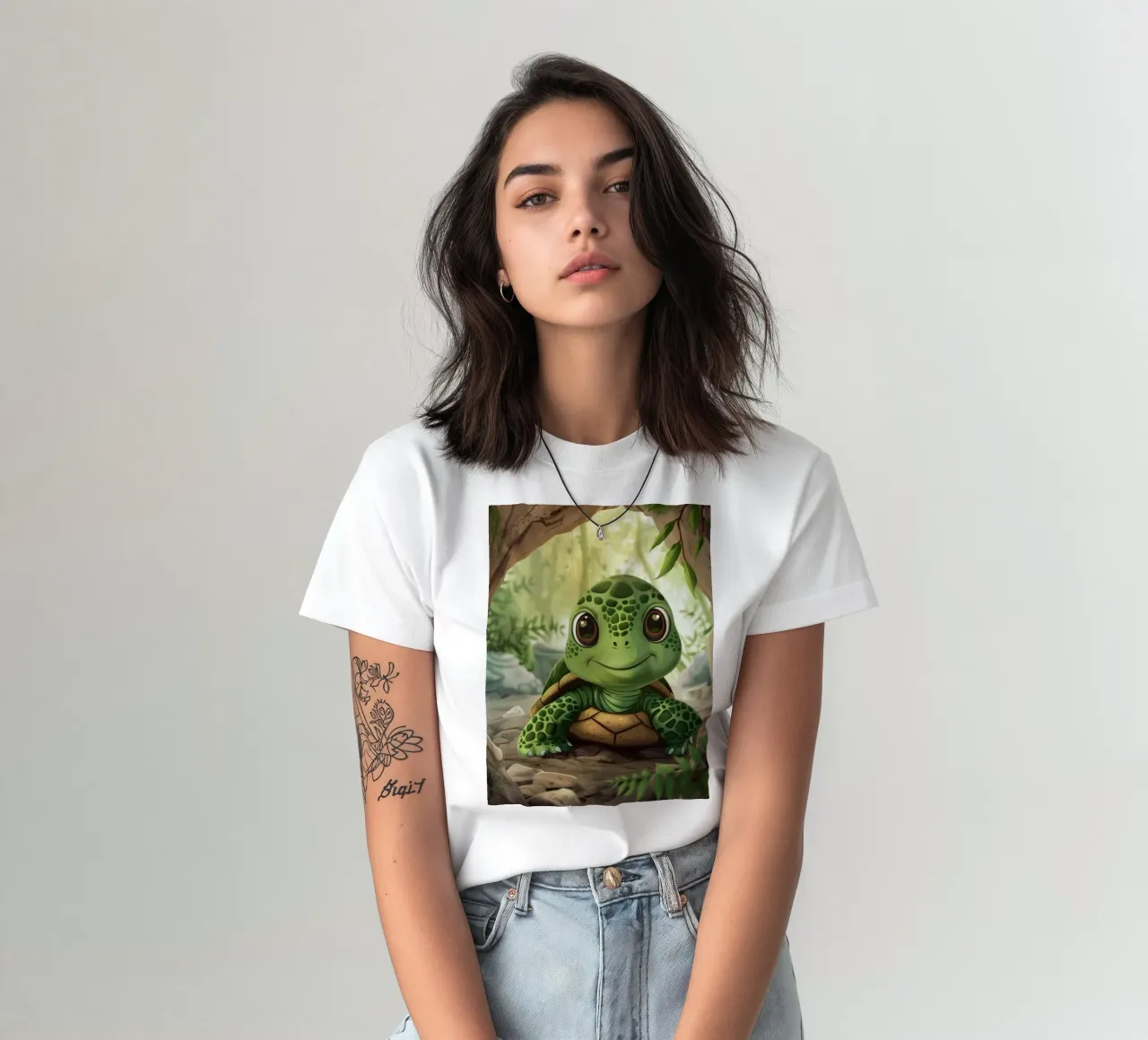 Tortue émergeant d'un terrier rocheux dans une forêt luxuriante t-shirt de DesignDoodle