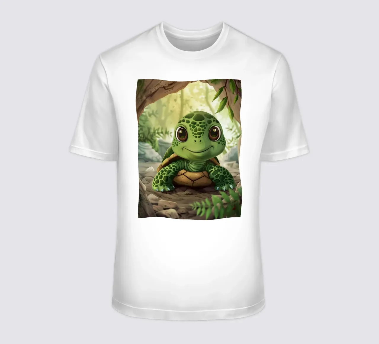 Tortue émergeant d'un terrier rocheux dans une forêt luxuriante t-shirt de DesignDoodle